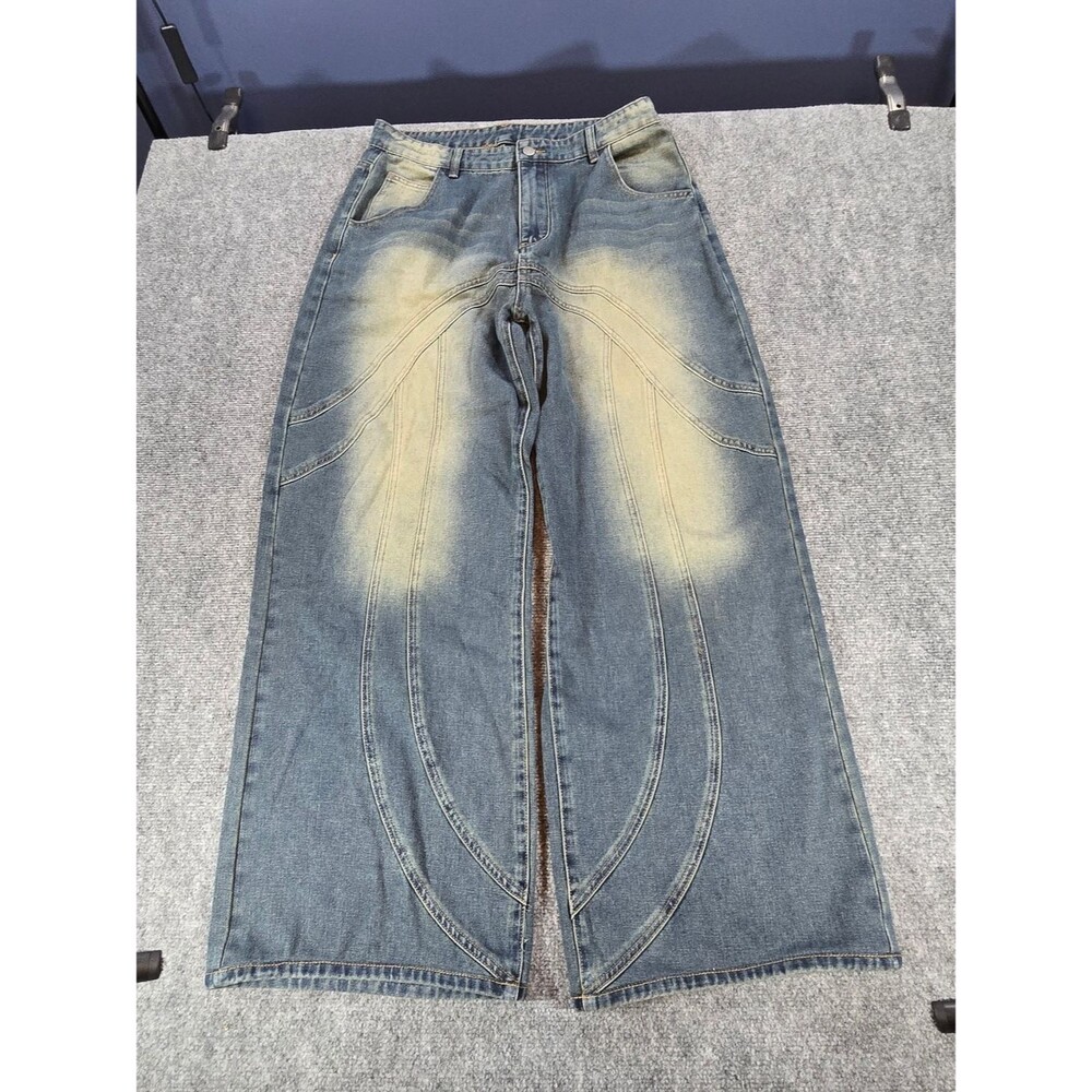 Cider Panel Wide Leg Jeans Women's XL Y2K Streetwear Curved Seam Baggy Denim